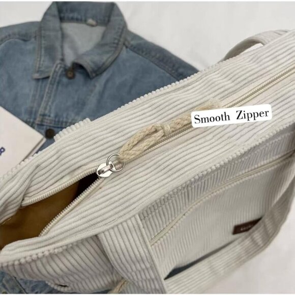 Women Corduroy Tote Bag with Multiple Pockets for Work Travel and Daily Use - Picture 6 of 7
